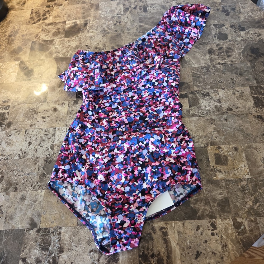 Isabel Marant sz 34 Sicilya one shoulder ruffle One Piece swimsuit NWT pink/blue